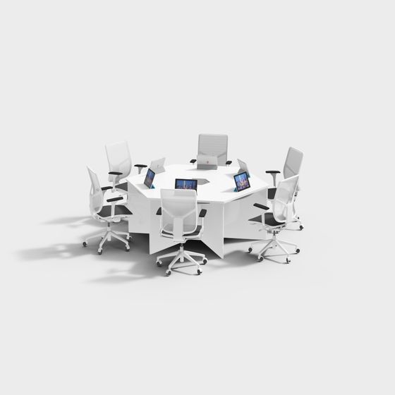 Modern Minimalist Conference Table and Chair Set 3D model