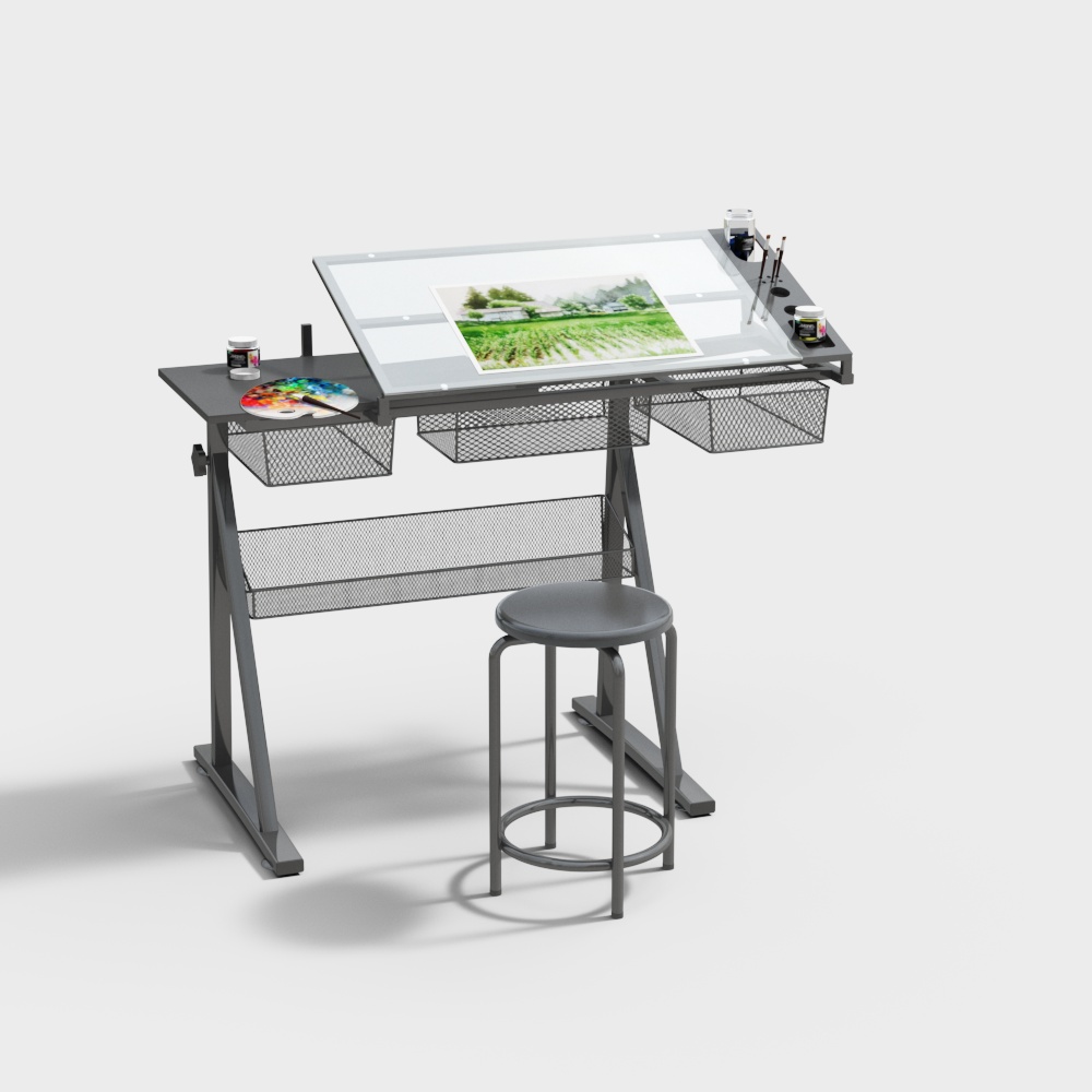 Liftable drawing table and chair combination