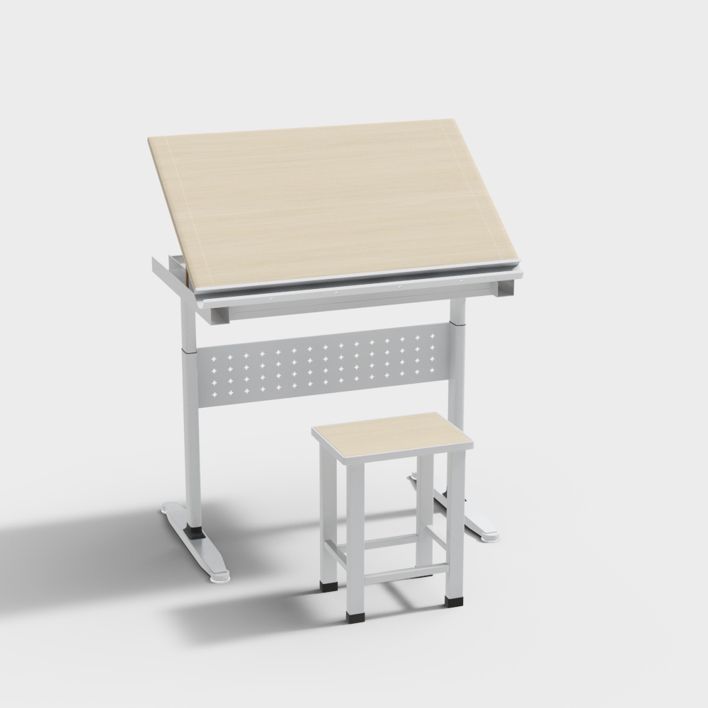 Stylish Student Desk and Chair Set 3D model