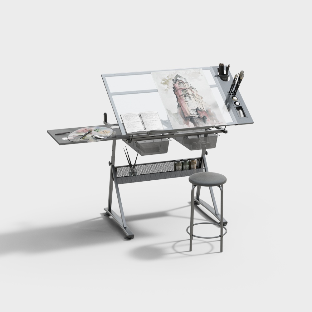 Liftable drawing table and chair combination