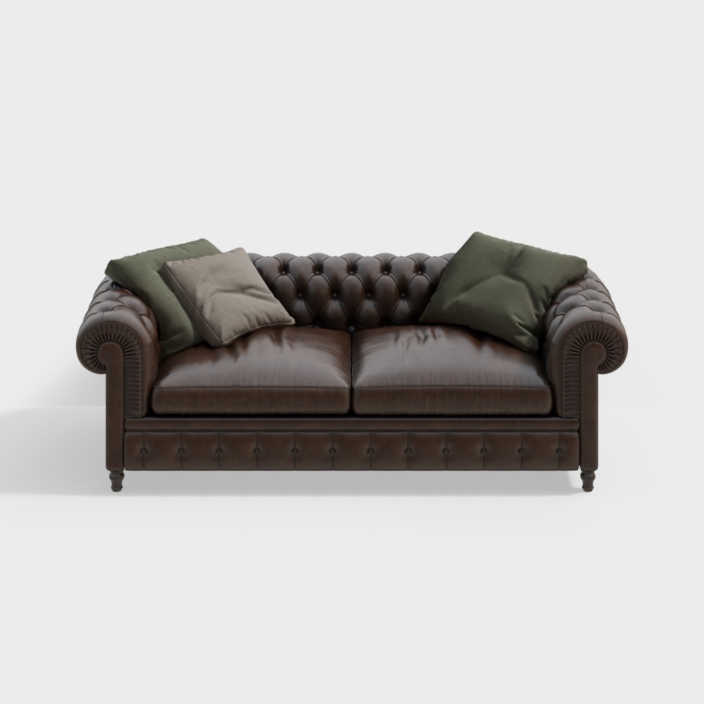 Vintage Chesterfield Sofa 3D Model – Classic Leather Design