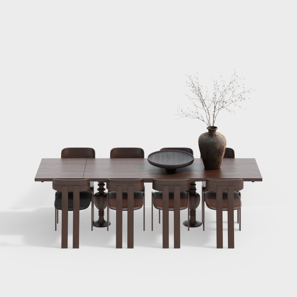 Elegant Wooden Dining Table and Chairs Set – Low-Poly Design