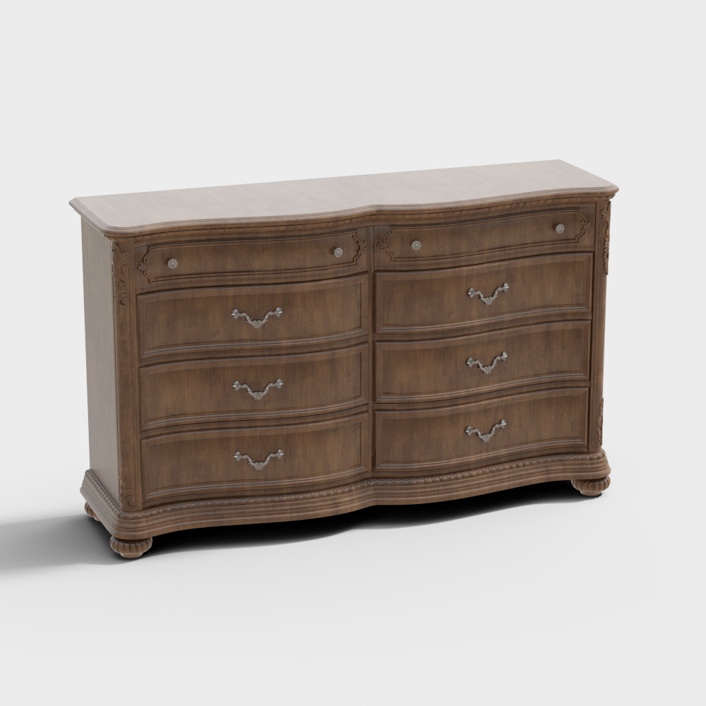 Vintage Curved Wood Vanity Table – Elegant 3D Model
