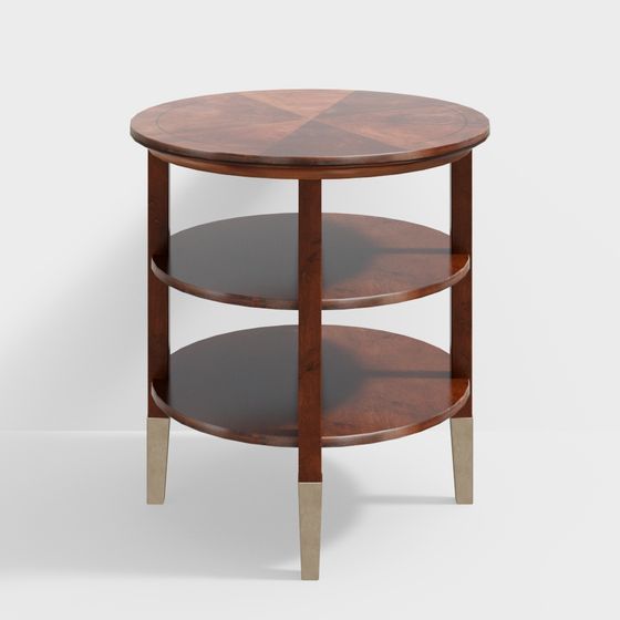 Vintage Round Side Table 3D Model – Retro Wooden Design