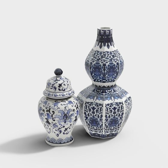 Elegant Qinghua Porcelain Vases 3D model