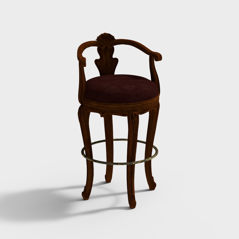 American solid wood carved bar chair