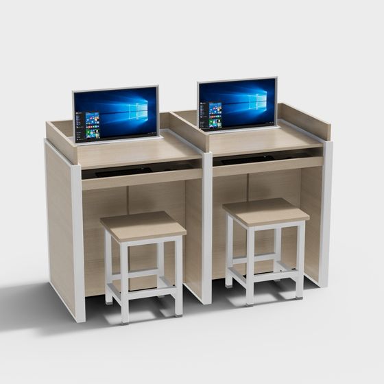 Elegant Double Desk 3D model for Contemporary Offices