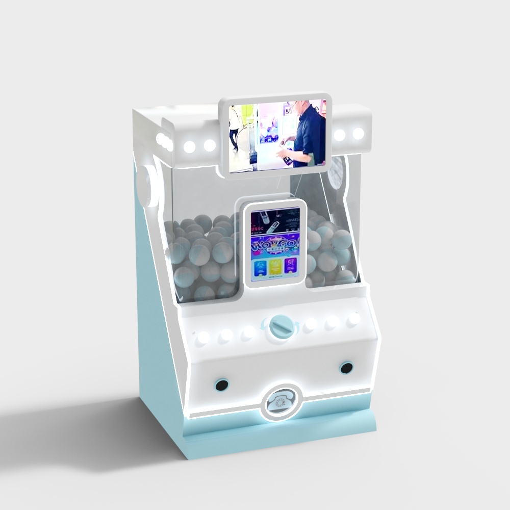 Máquina gashapon de autoservicio azul de videojuegos de la ciudad