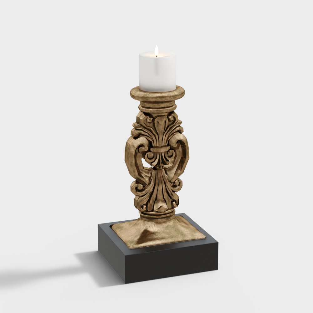 Elegant Low-Polygon Candle Holder – Golden Carved Design