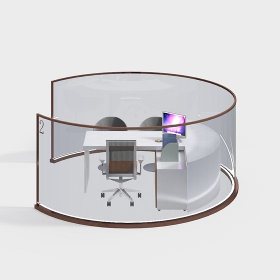 Transparent Glass Office Cubicle 3D model for Modern Workspaces