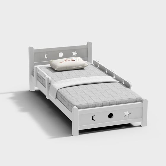 Black and Brown Kindergarten White Children's Bed 3D Model
