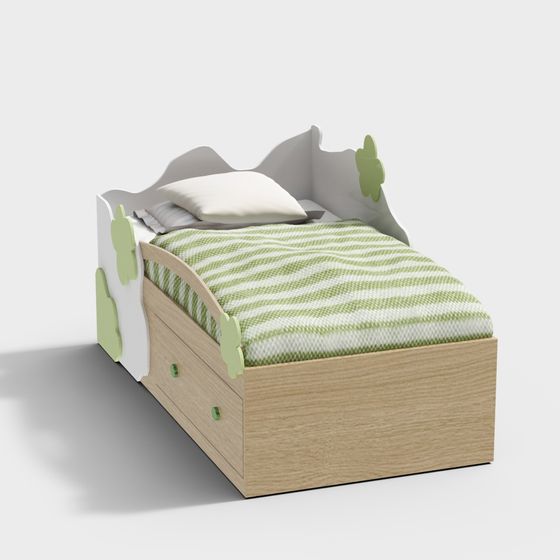 Charming Low-Poly 3D Bed Model for Kids' Rooms