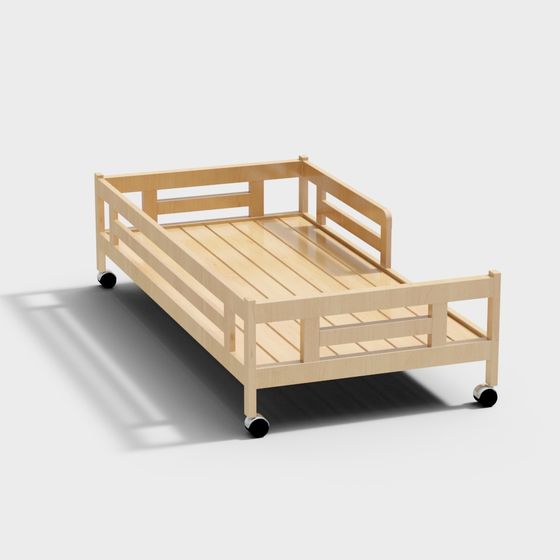 Movable Wooden Bed 3D model for Modern Spaces