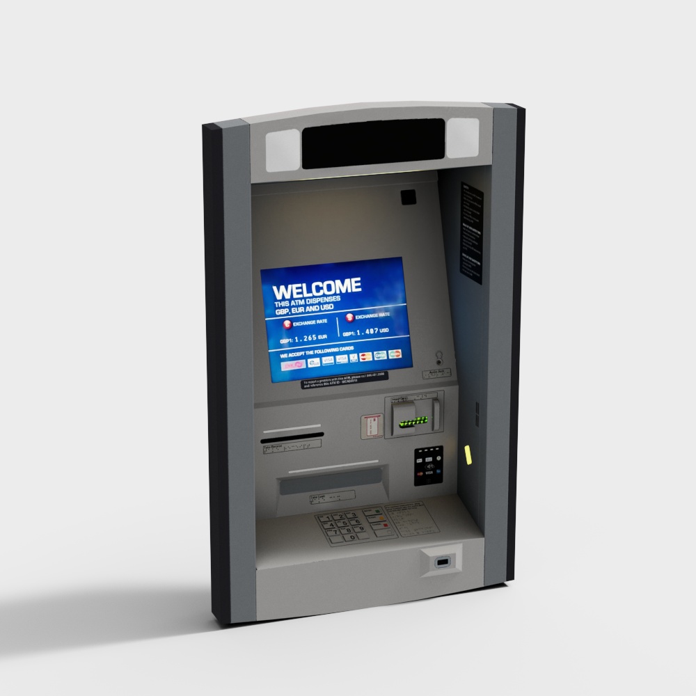 Realistic Low-Polygon ATM 3D model for Modern Finance