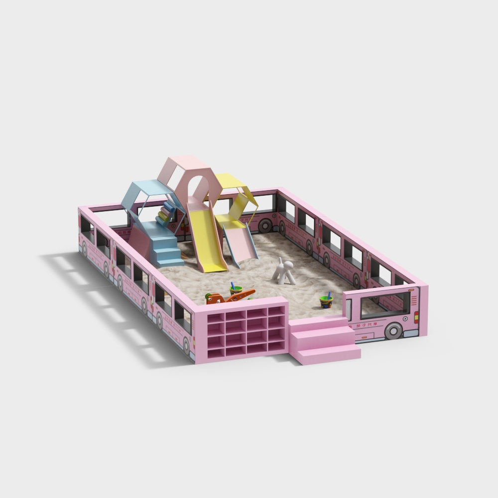 Playful Bus Playground 3D Model – Vibrant Pink Play Structure