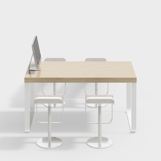 Sleek Desk and Bar Stool Set 3D model