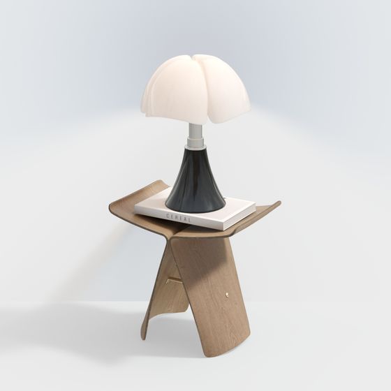Petal Table Lamp with Wooden Side Table 3D model