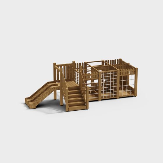 Charming Wooden Playground 3D Model for Kids