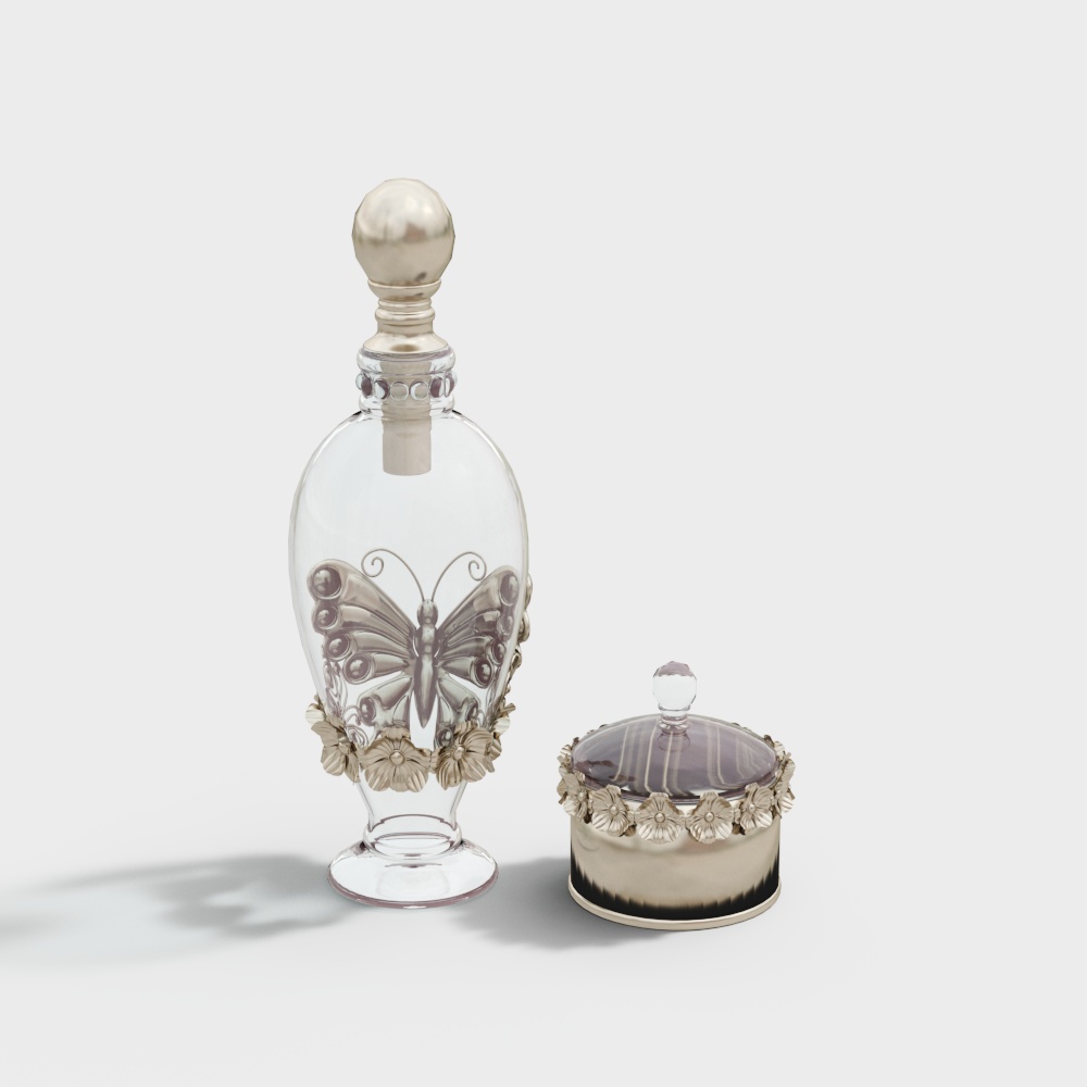 Elegant Butterfly Decorative Bottle 3D Model – Artistic Glass