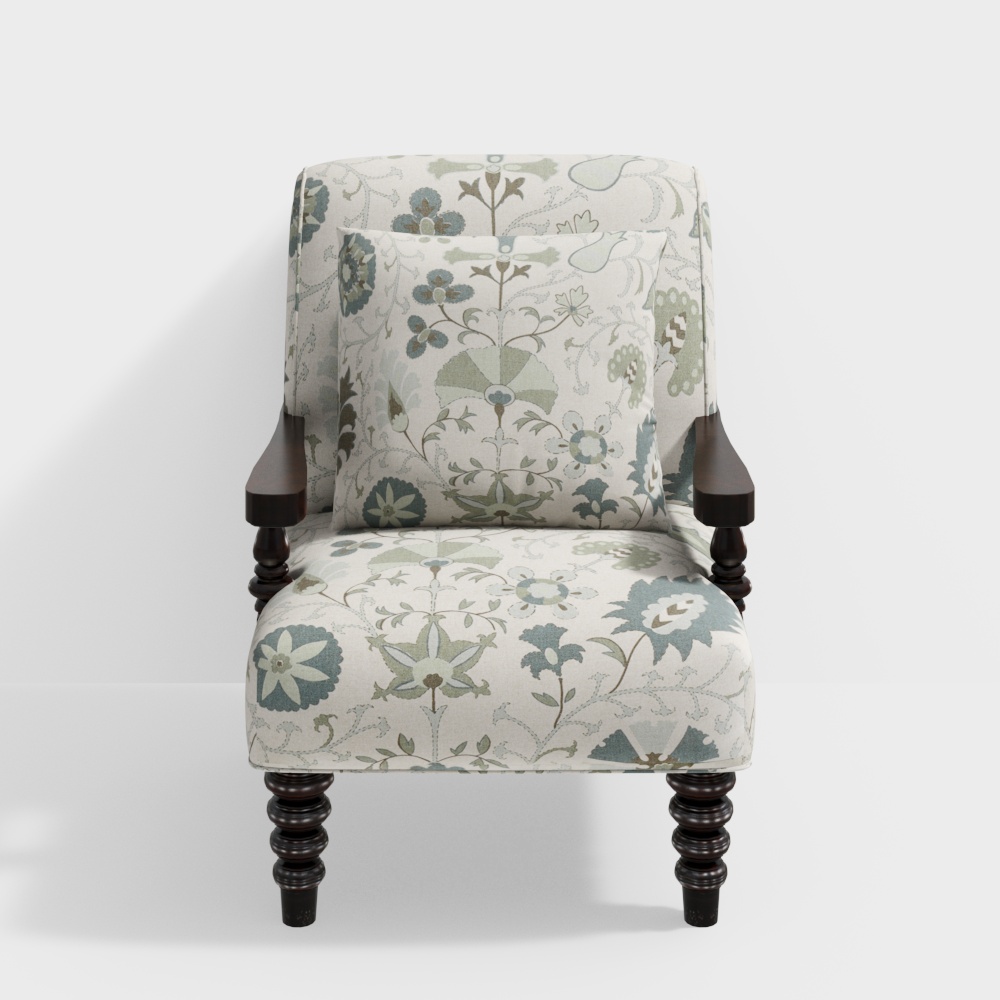 Floral Comfort Chair 3D Model – Vintage Modern Blend