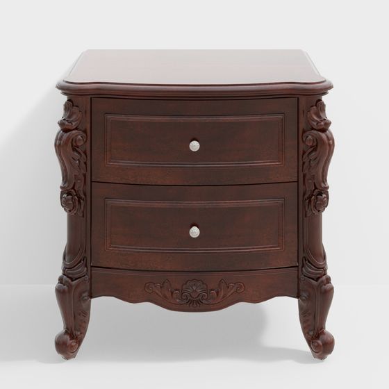 Vintage Carved Nightstand 3D model