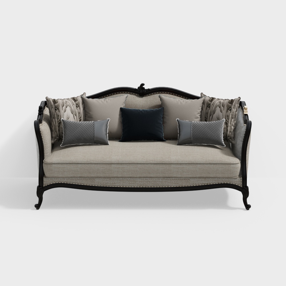 Elegant Royal Comfort Sofa 3D Model – Vintage-Modern Upholstered Sofa