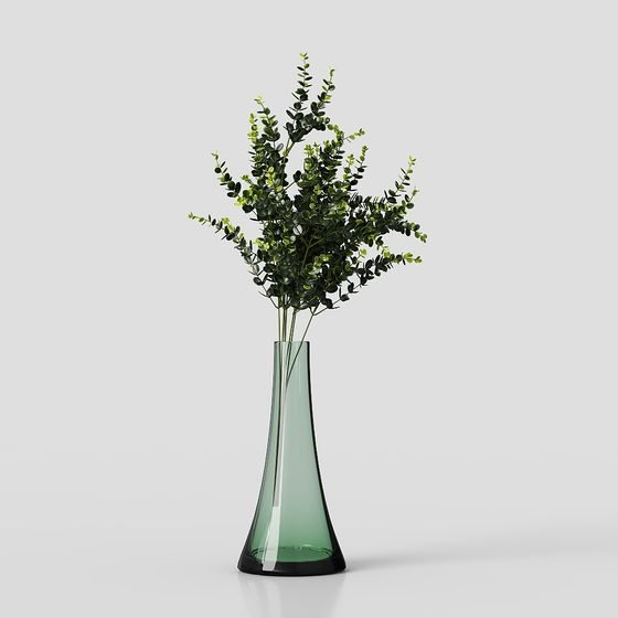 Elegant Eucalyptus Branch and Vase 3D model