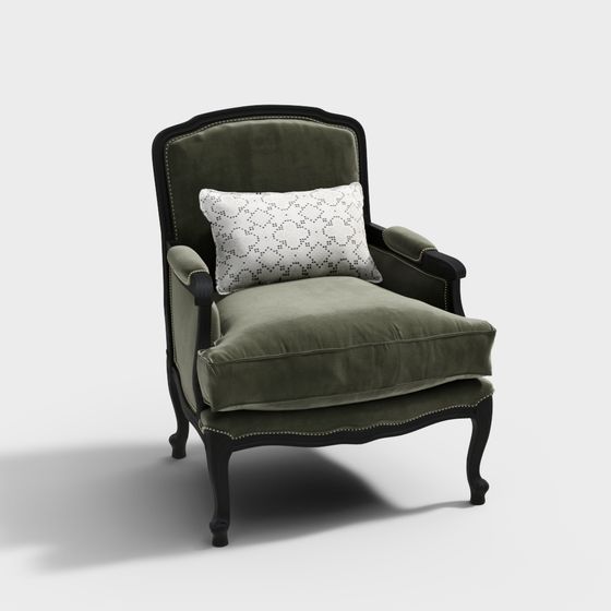 American Fabric Leisure Chair 3D Model with Arms