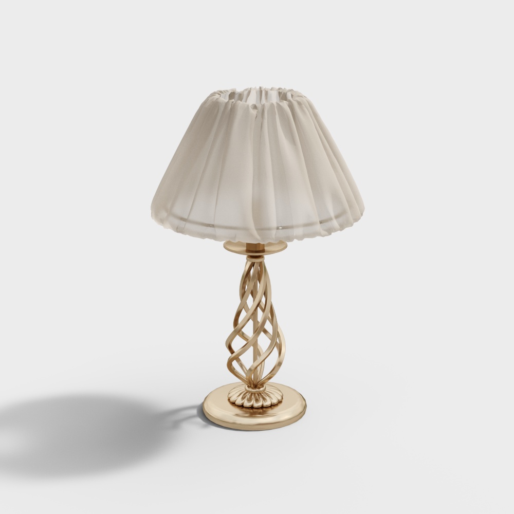 Elegant Classic Table Lamp 3D Model – Gold Spiral Base
