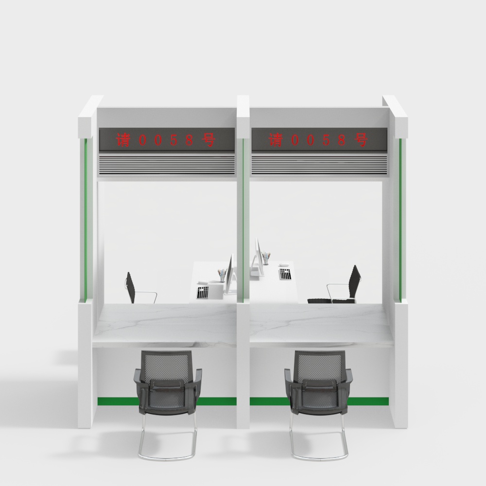Bank lobby window service desk