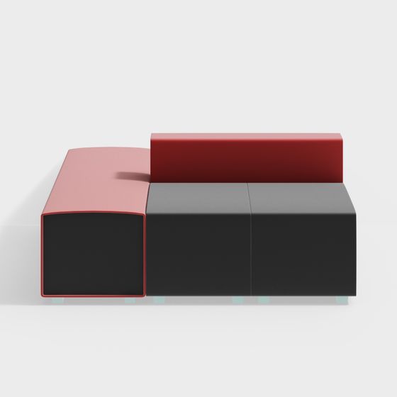 Stylish Low-Polygon Red and Black Sofa 3D model