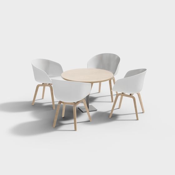 Modern Round Table and Four Chairs 3D model
