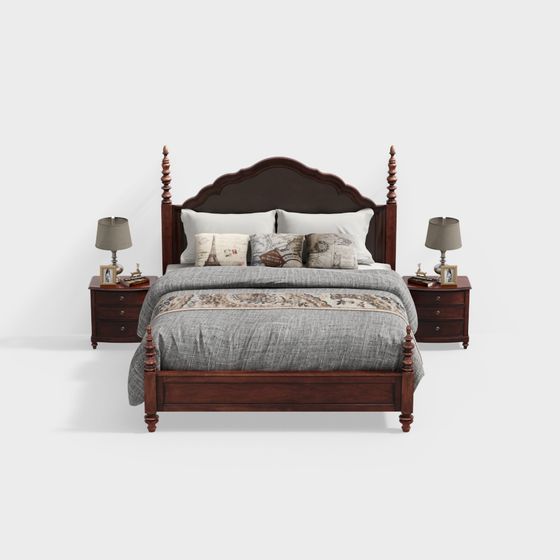Vintage Bed 3D model with Elegant Design