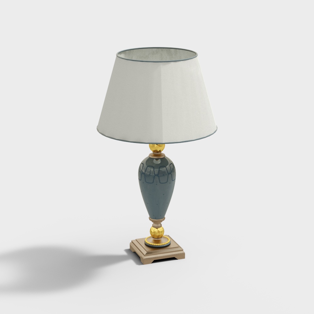 Elegant Table Lamp 3D Model – Blue-Gray & Gold Accents