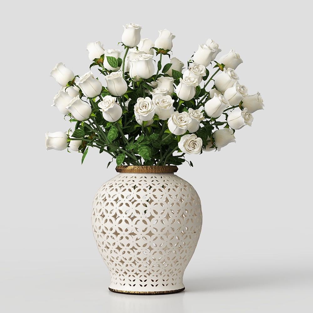 Elegant Rose and Vase 3D Model – Low-Poly Floral Design