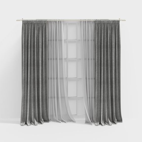 Elegant Gray Curtain 3D model