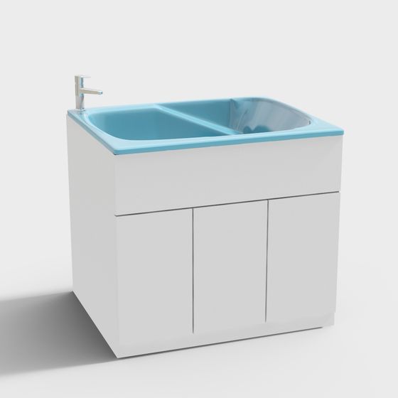 Stylish Double Sink Laundry Cabinet 3D model