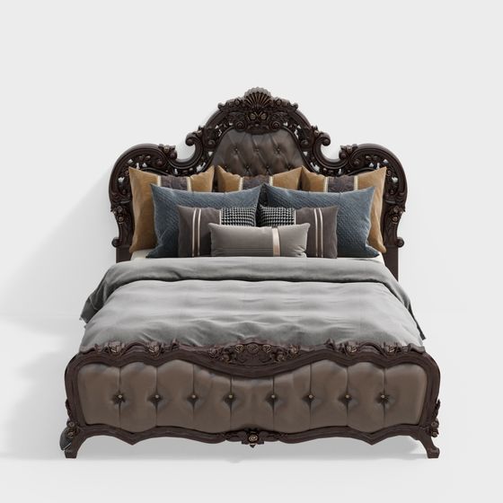 Elegant 3D Bed Model Blending Classic and Modern Design