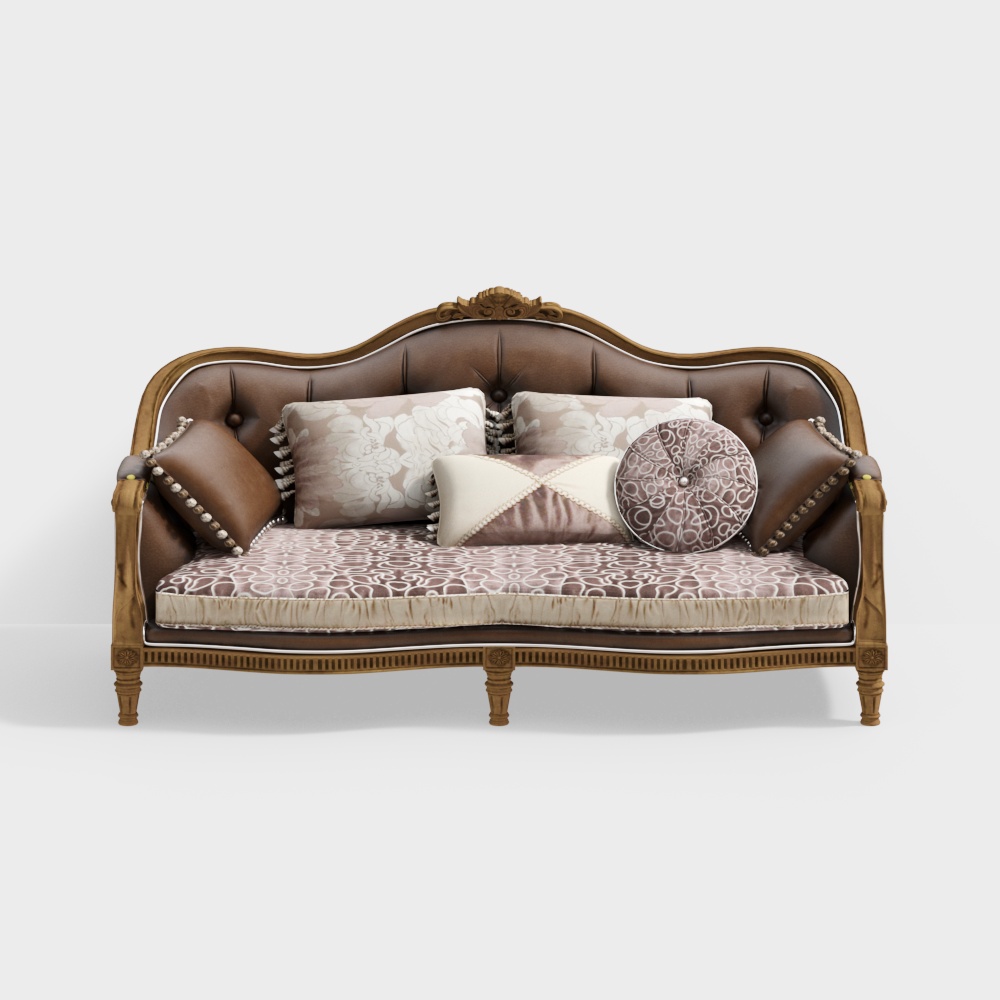 Vintage Elegance Sofa 3D Model – Low-Poly Classic Design
