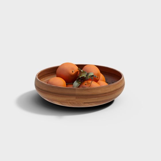 Low-Poly Wooden Fruit Bowl with Oranges 3D model
