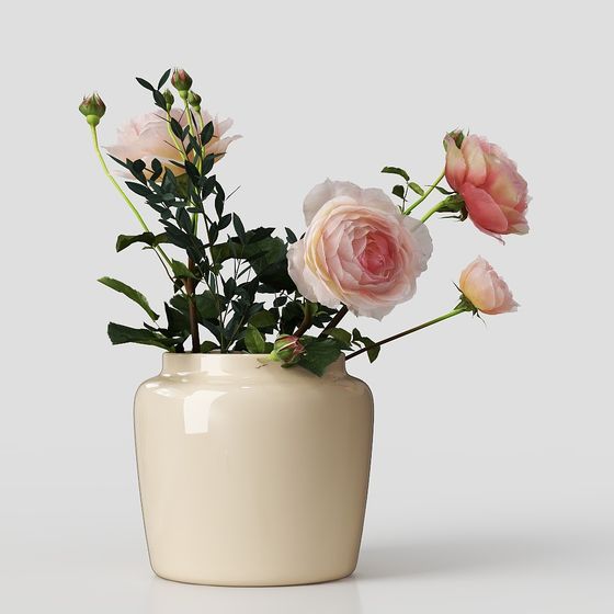 Low-Poly Detailed Vase and Rose 3D model
