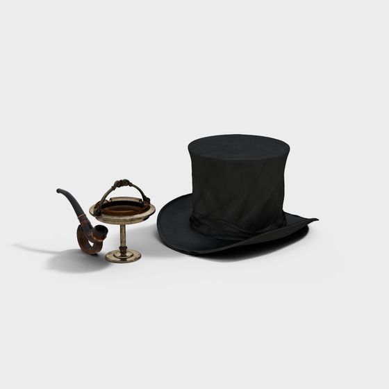 Classic Top Hat and Smoking Pipe Set 3D model