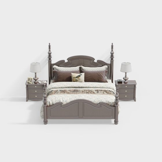 Elegant Vintage Four-Poster Bed 3D model