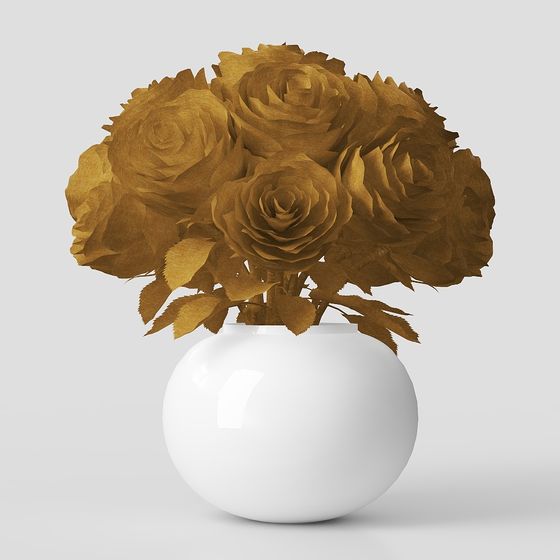 Golden Rose Bouquet 3D model for Creative Projects