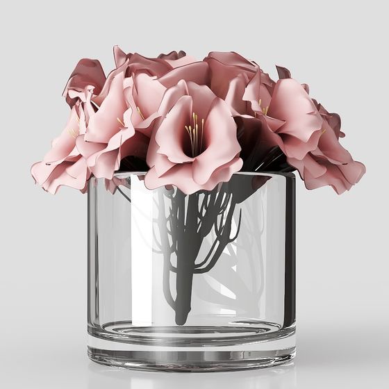 Glass Vase with Pink Roses 3D model for Interior Design