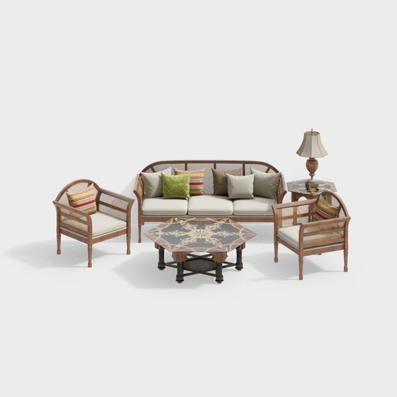Elegant Low-Polygon Furniture Set 3D model