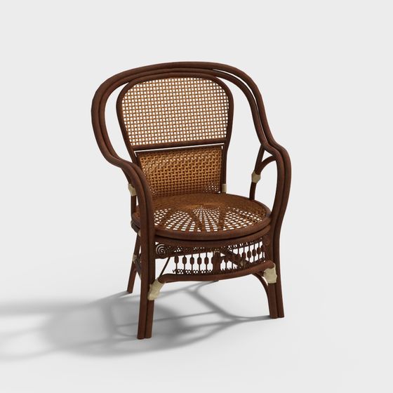 Southeast Asian Rattan Leisure Chair 3D Model in Brown