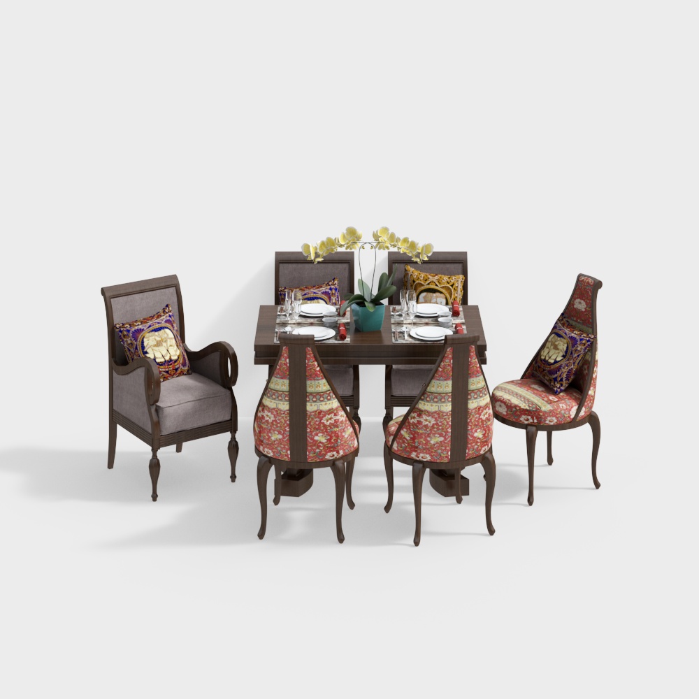 Southeast Asian dining table and chair set