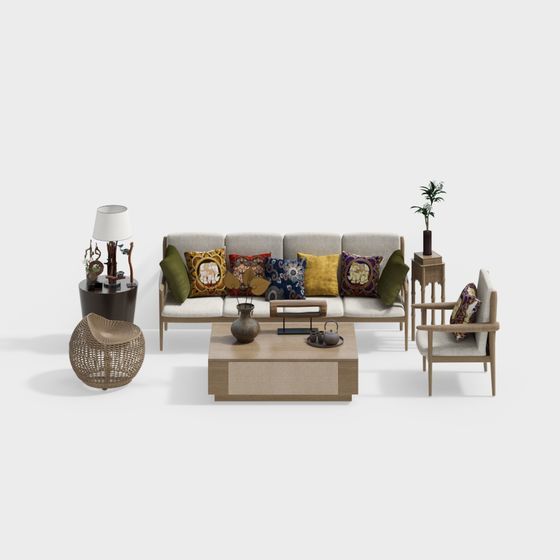 Modern Low-Poly Sofa Set 3D model for Creative Spaces