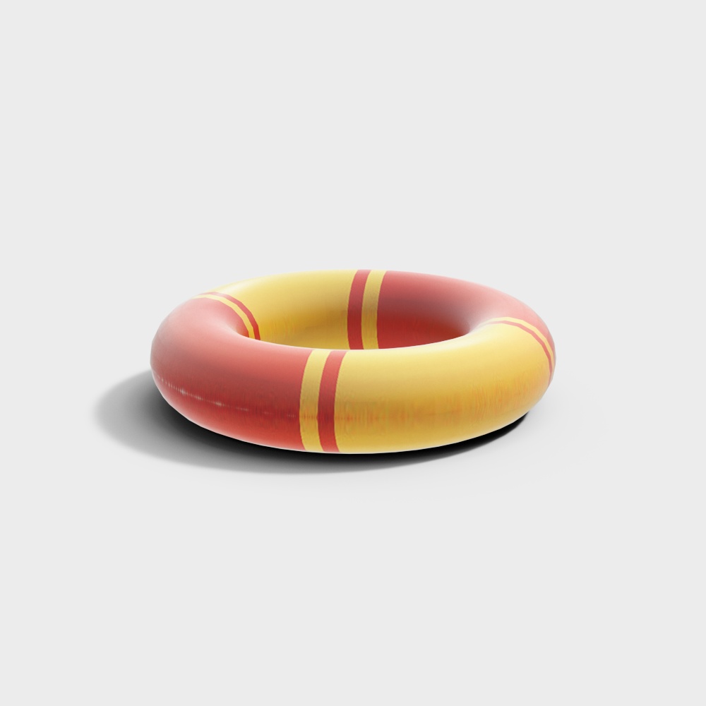 Lifelike Lifebuoy Ring 3D Model – Red & Yellow Nautical Design
